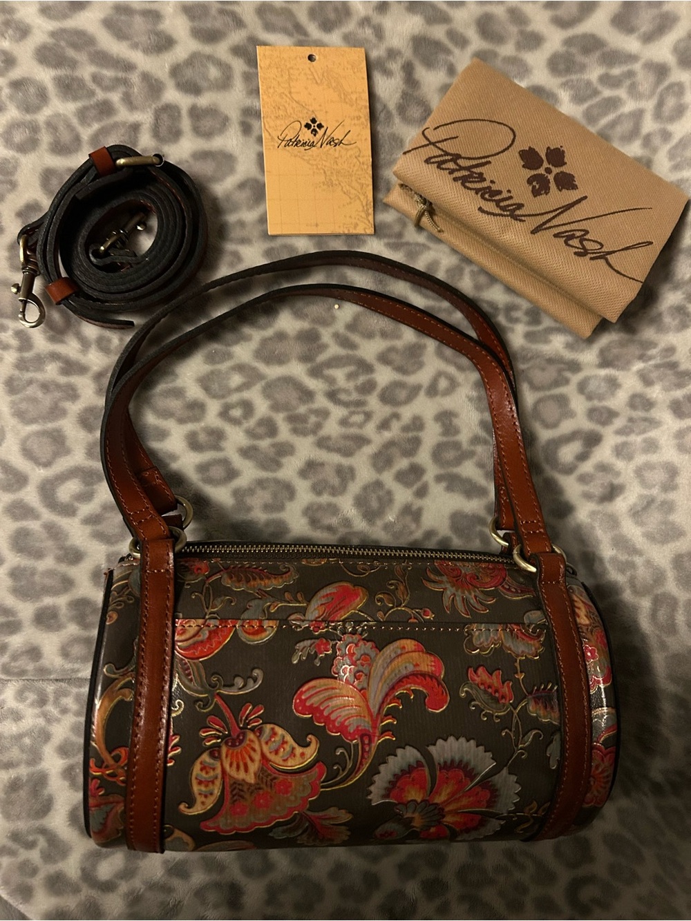 Patricia Nash Vintage Italian Paisley Floral Barrel Shoulder Bag